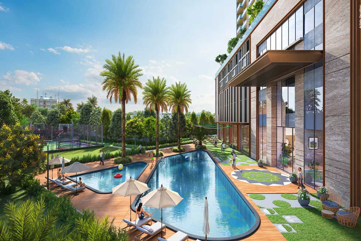 Satya Levante Residences Grand Clubhouse & swimming pool view