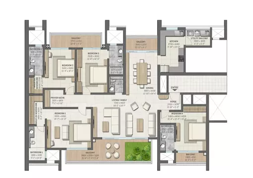4 BHK Floor Plan