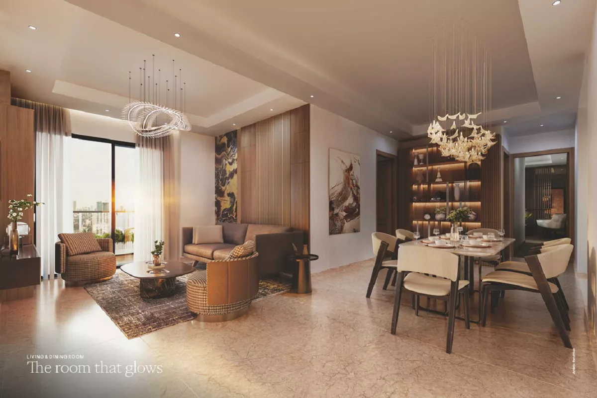Luxury living and dining space design at Satya Levante Residences Sector 104 Gurgaon